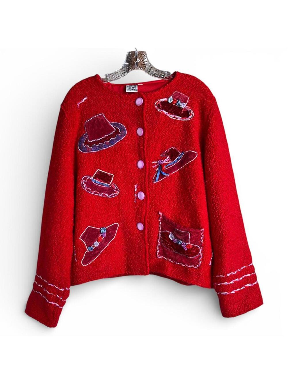 Vintage Parsley & Sage Whimsical Red Hat Cardigan
